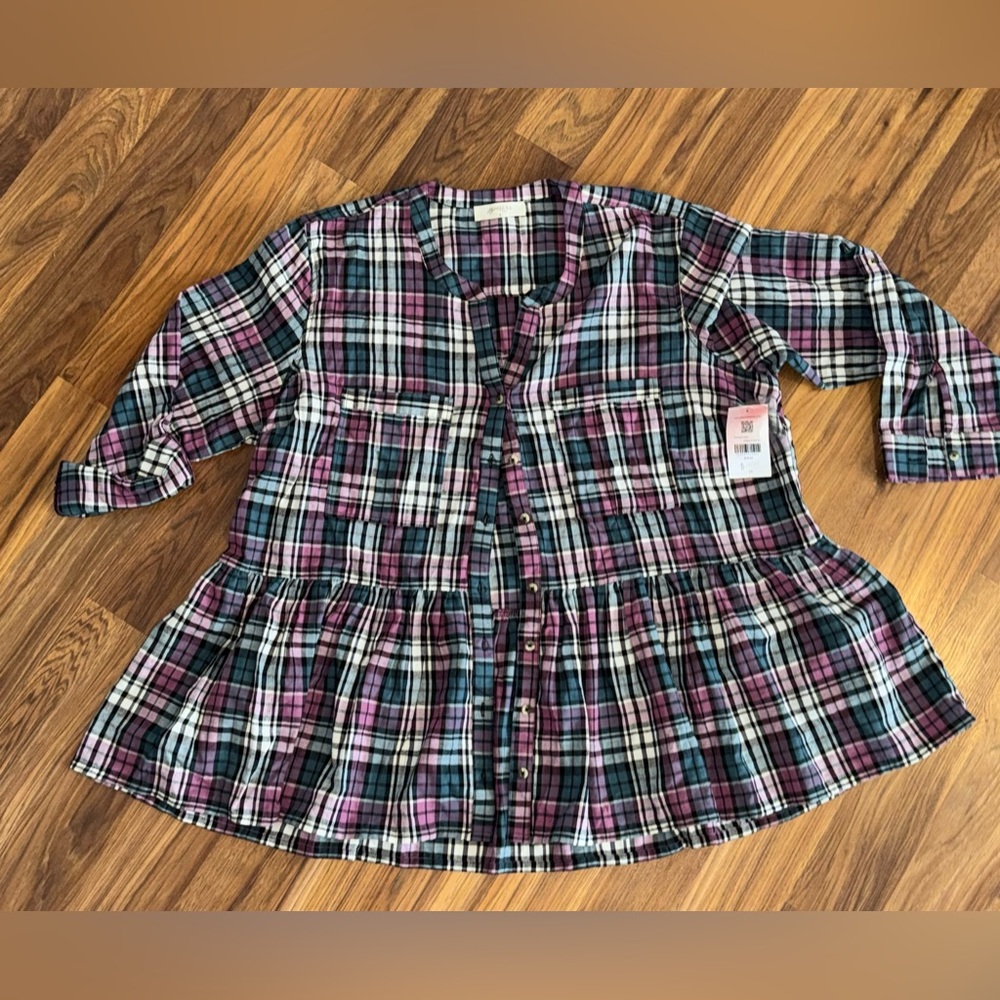 A Beautiful Soul by Altar’d State Plaid Button-Down Tunic/Mini Dress size B